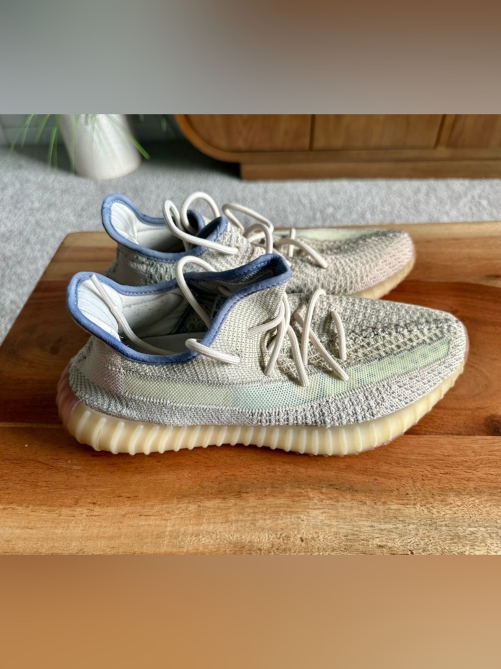 Yeezy Neutral Knit Low-Top Sneakers with Pale Green Stripe